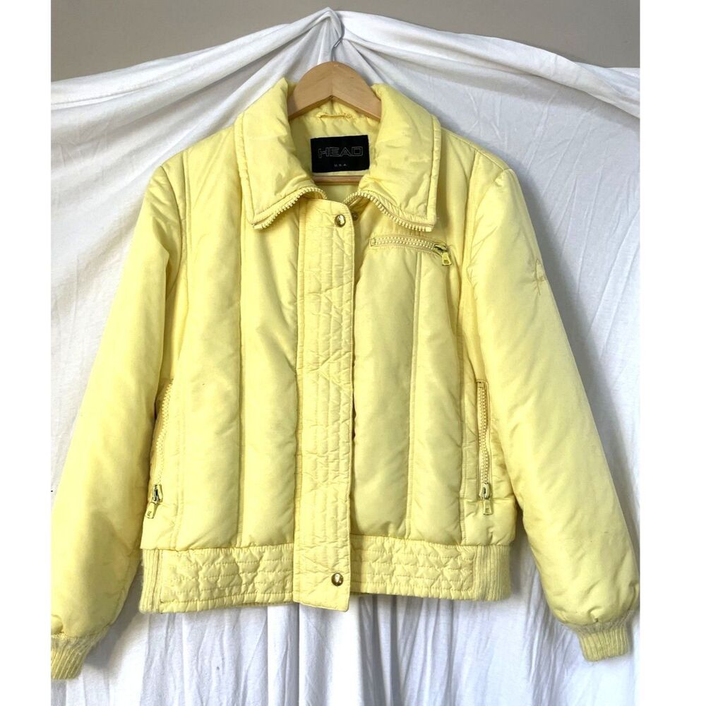 Vintage 80s Head Tennis Puffer Down  Jacket Yellow Womens Size Medium